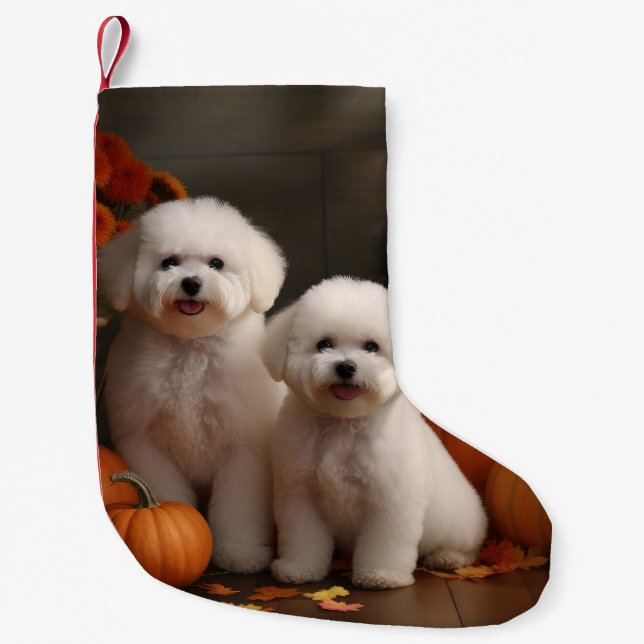 Bichon Frise Puppy Autumn Delight Pumpkin Liten Julstrumpa (Framsidan)
