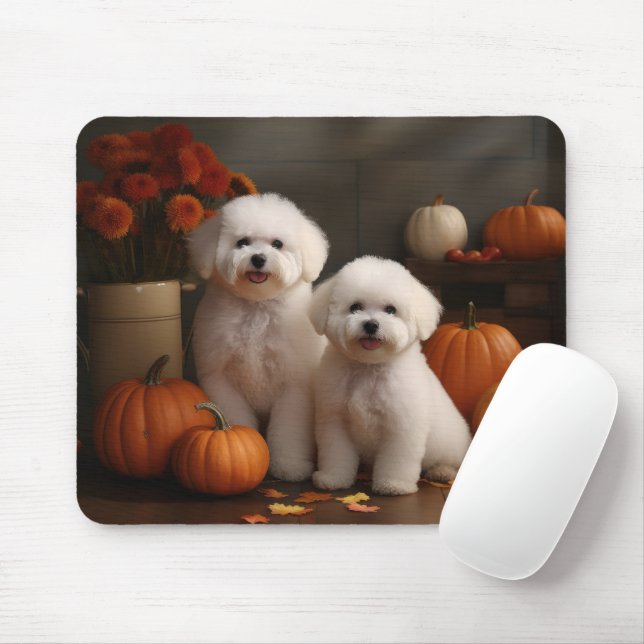 Bichon Frise Puppy Autumn Delight Pumpkin Musmatta (Med mus)