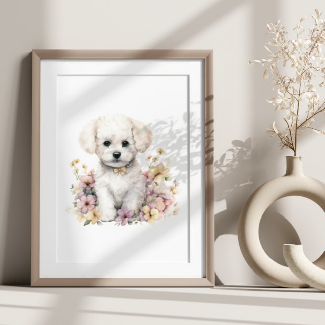 Bichon Frise Puppy Pet Watercolor Flower Poster (Skapare uppladdad)