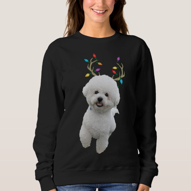 Bichon Frise Reindeer God Hund T Shirt (Framsida)