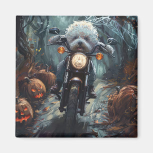 Bichon Frise Riding Motorcykel Halloween Scary Magnet