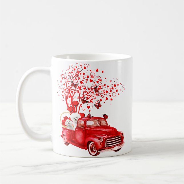 bichon frise rids red lastbil valentine butterfly kaffemugg (Vänster)