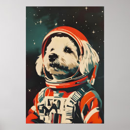 Bichon Frise Rymdfarare Poster, Bichon Frise Retro Poster