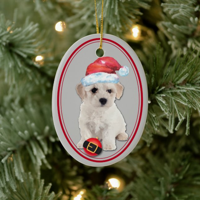 Bichon Frise Santa Hat-julprydnaden Julgransprydnad Keramik (Träd)