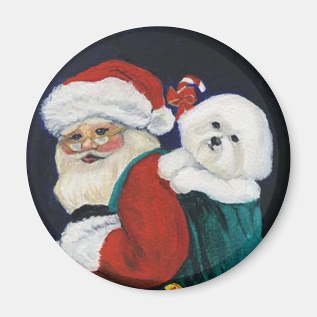 "Bichon Frise & Santa" Hund Art Magnet (Framsidan)