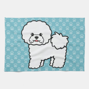 Bichon Frise Serieteckning Hundillustration På Blå Kökshandduk