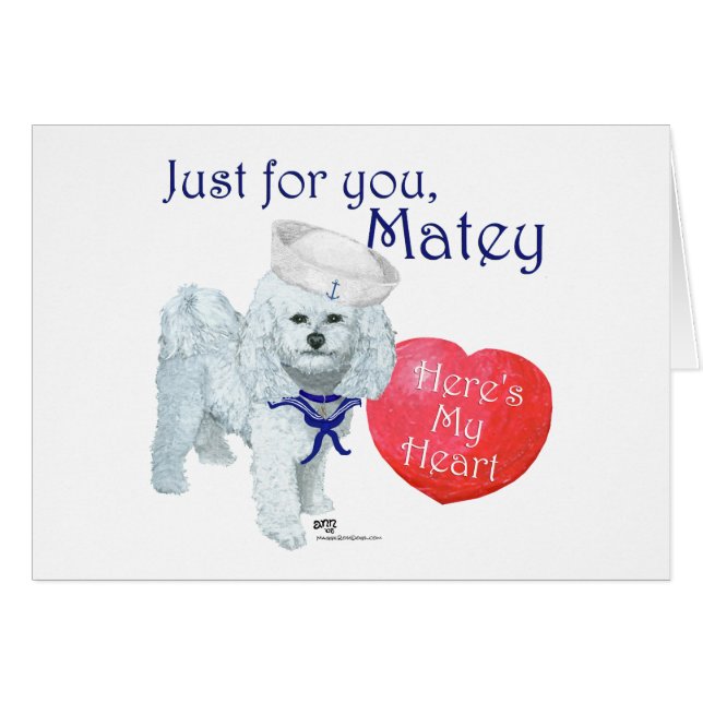 Bichon Frise Sjöman Valentine Hälsningskort (Framsidan Horizontal)