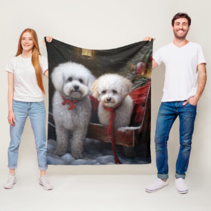 Bichon Frise Snöig släde juldekoration Fleecefilt