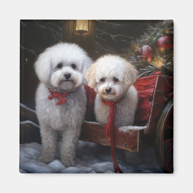 Bichon Frise Snöig släde juldekoration Magnet (Framsidan)