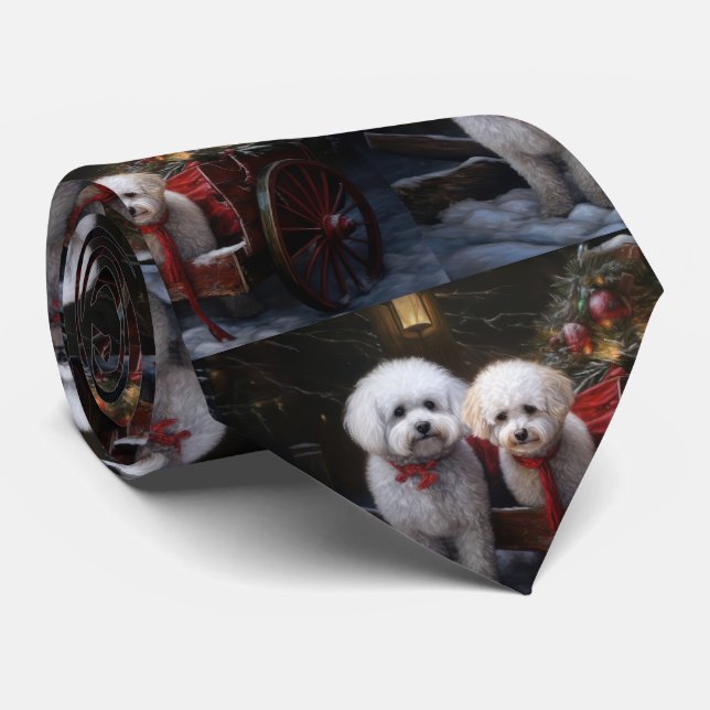 Bichon Frise Snöig släde juldekoration Slips (Rullad)