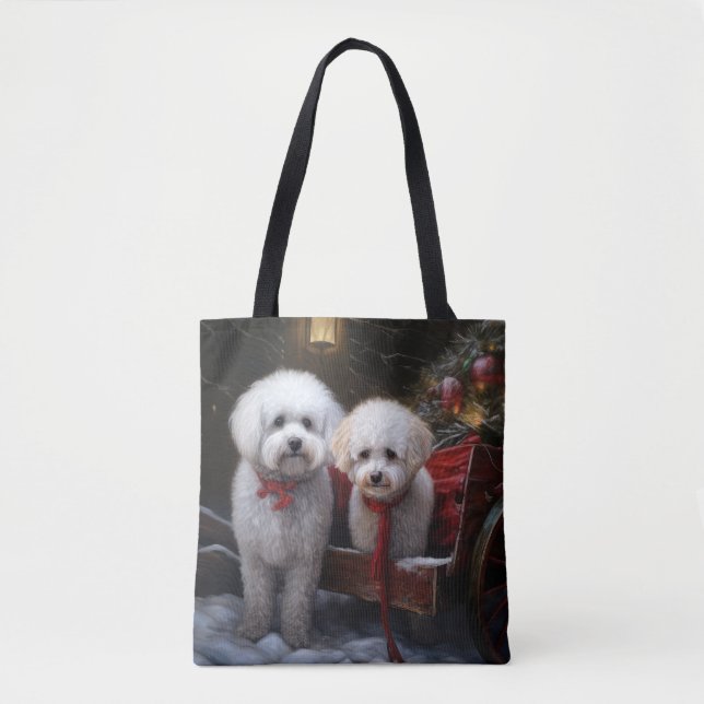 Bichon Frise Snöig släde juldekoration Tygkasse (Framsida)