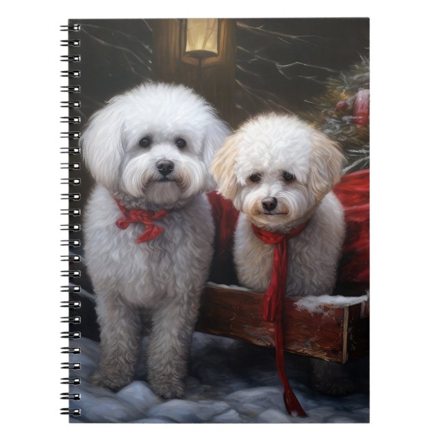 Bichon Frise Snowy Sleigh-juldekretet Anteckningsbok (Framsidan)