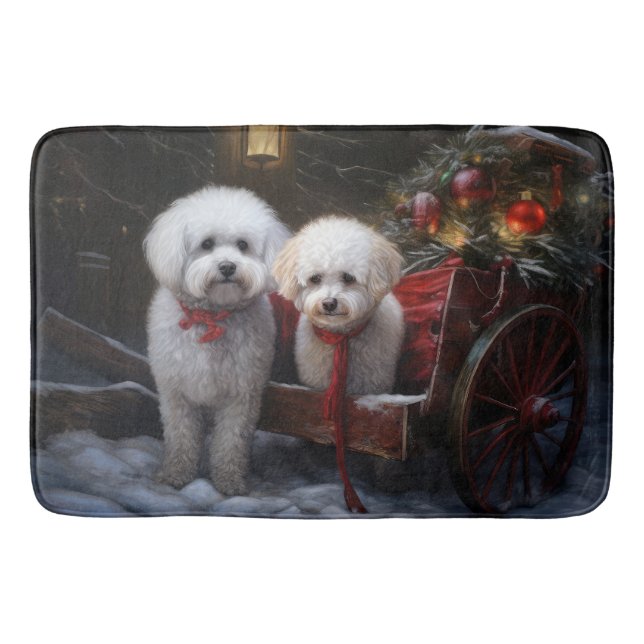 Bichon Frise Snowy Sleigh-juldekretet Badrumsmatta (Framsidan)