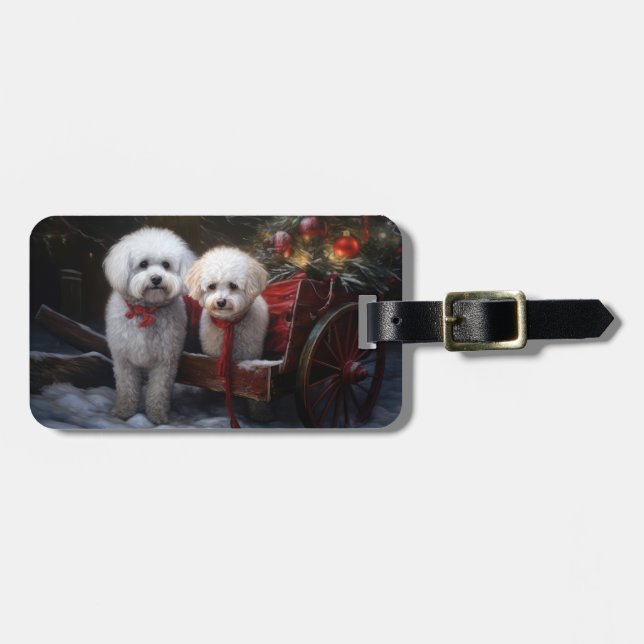 Bichon Frise Snowy Sleigh-juldekretet Bagagebricka (Horisontell Framsida)