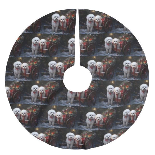 Bichon Frise Snowy Sleigh-juldekretet Julgransmatta Borstad Polyester (Framsidan)