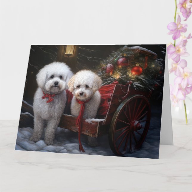 Bichon Frise Snowy Sleigh-juldekretet Kort (Orkide)
