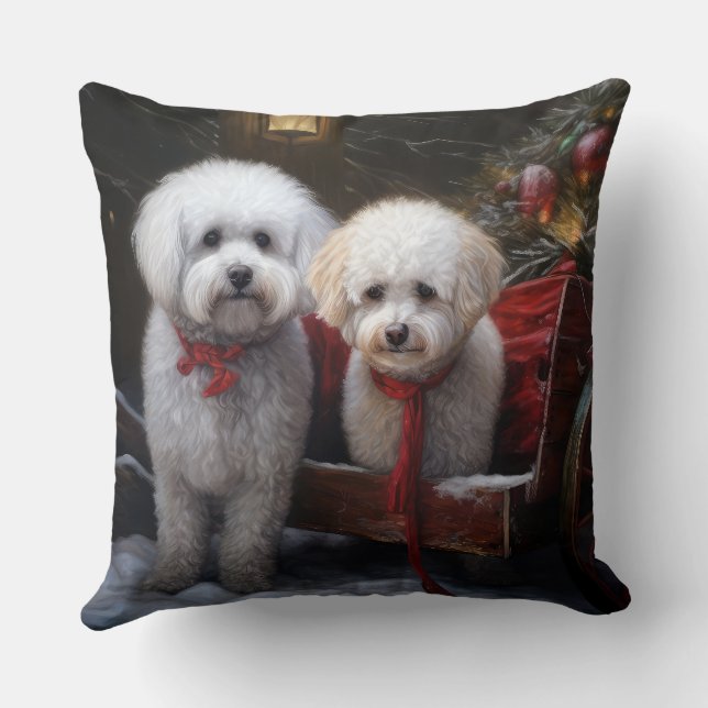 Bichon Frise Snowy Sleigh-juldekretet Kudde (Baksida)