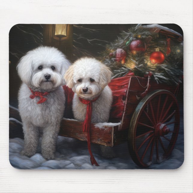 Bichon Frise Snowy Sleigh-juldekretet Musmatta (Framsidan)