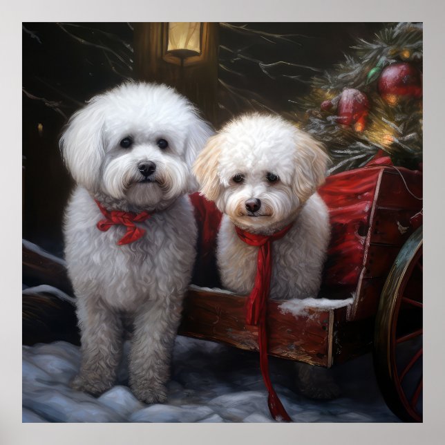 Bichon Frise Snowy Sleigh-juldekretet Poster (Framsidan)