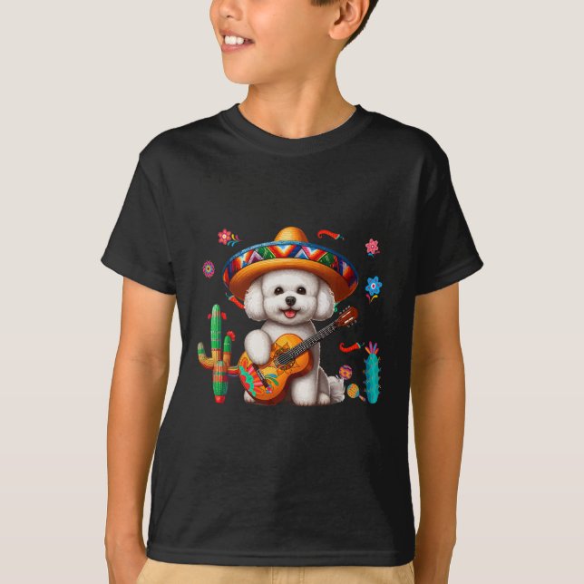 Bichon Frise Sombrero Mexican Guitar Cinco De Mayo T Shirt (Framsida)