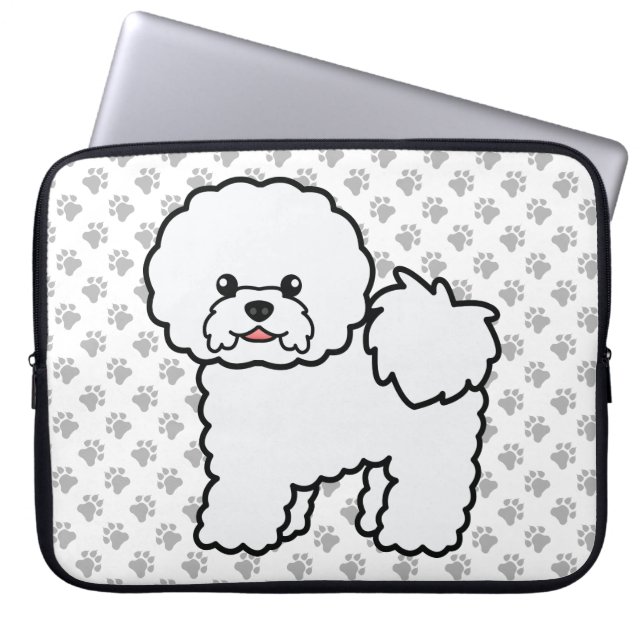 Bichon Frise Söt Tecknad Hund & Tass Laptop Fodral (Framsidan)