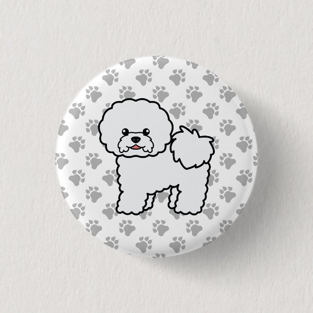 Bichon Frise Söt Tecknad Hund & Tassar Knapp (Framsida)