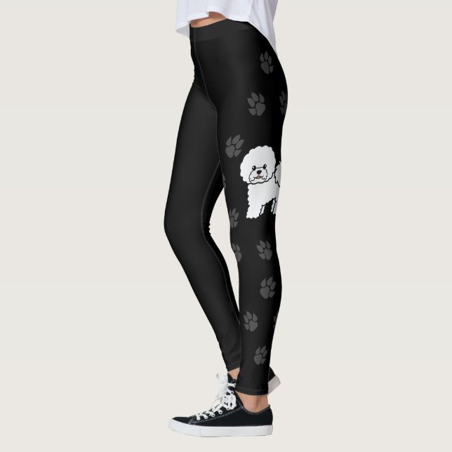 Bichon Frise Sött Serietecknet Hund Med Tassavtryc Leggings (Vänster)