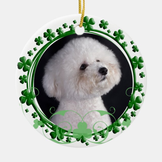 Bichon Frise St Patrick dagprydnad Julgransprydnad Keramik (Framsidan)