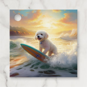 Bichon Frise Strand Surfing Målning Gåvor Etiketter