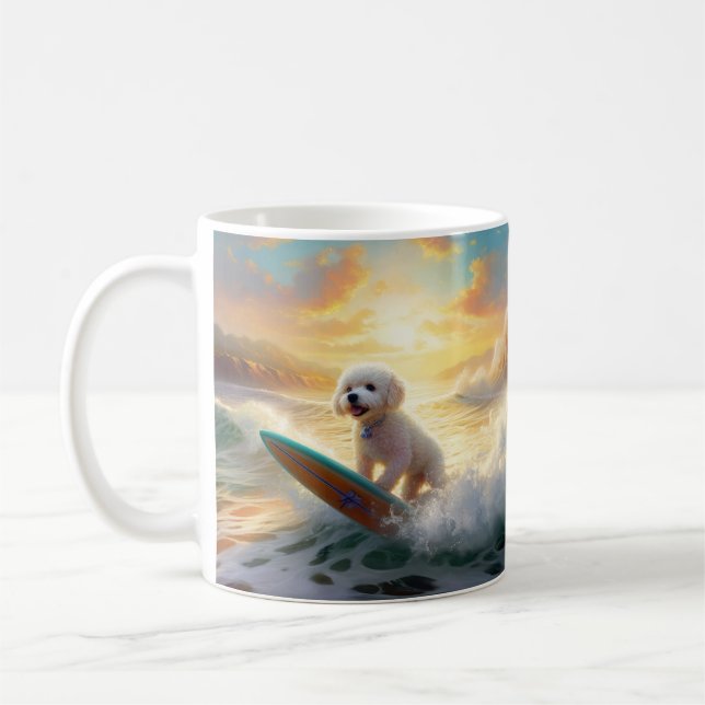 Bichon Frise Strand Surfing Målning Kaffemugg (Vänster)