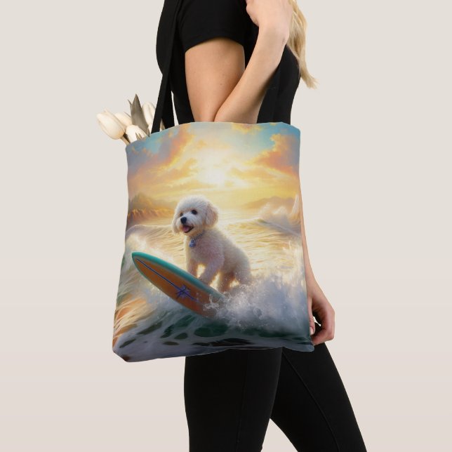 Bichon Frise Strand Surfing Målning Tygkasse (Närbild)