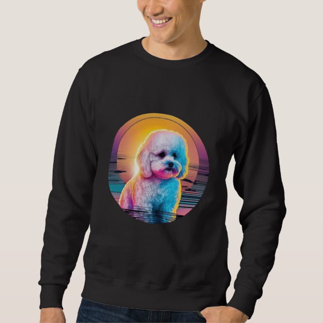 Bichon Frise Synthwave 80s Retrowave Aesthetic Lång Ärmad Tröja (Framsida)