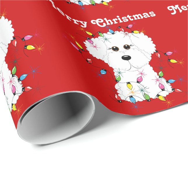 Bichon Frise tänder jul som slår in papper Presentpapper (Rullad Hörn)