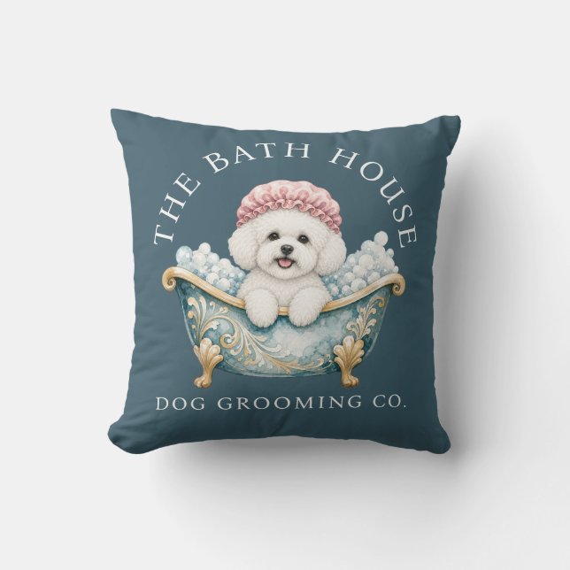 Bichon Frise Teal Anpassad Hundfrisörskudde Kudde (Framsida)