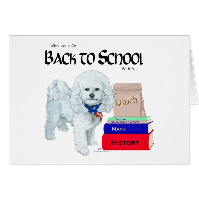 Bichon Frise tillbaka till skolan Hälsningskort (Framsidan Horizontal)