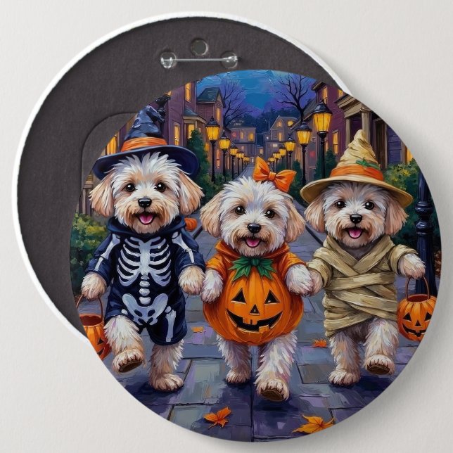 Bichon Frise Trick-or-Treating Halloween Costumes Knapp (Framsida & baksida)