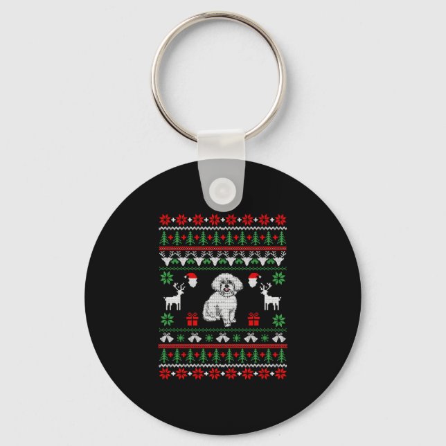 Bichon Frise Ugly jul Sweater Nyckelring (Framsida)