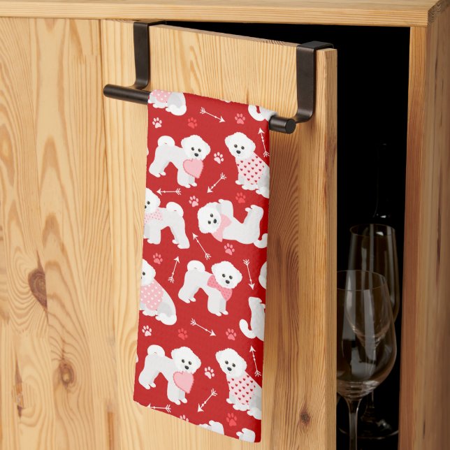 Bichon Frise Valentine Mönster Kitchen Towel Kökshandduk (Thirds Fold)