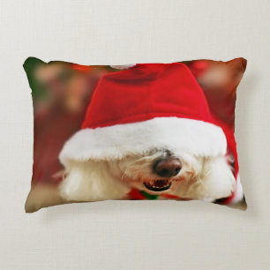 Bichon Frise valp som ha på sig den Santa dräkte Prydnadskudde