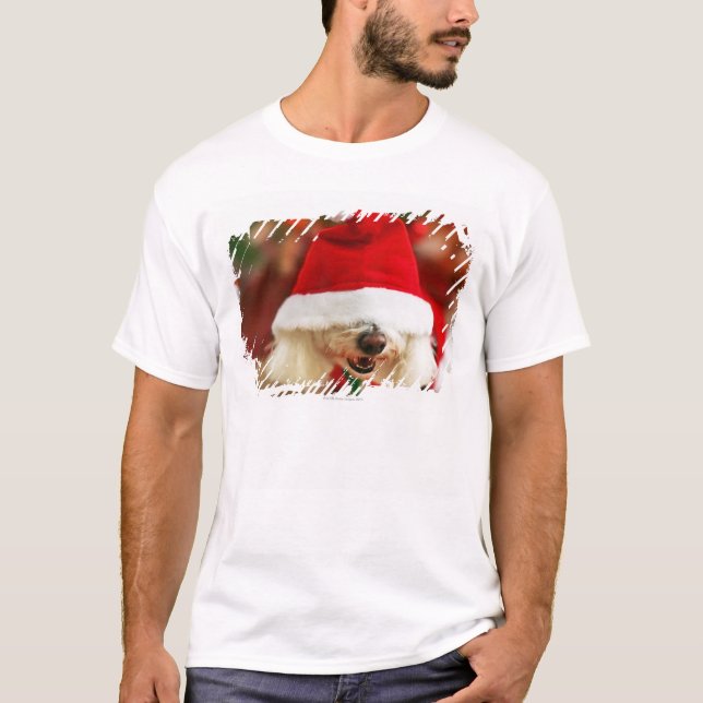 Bichon Frise valp som ha på sig den Santa dräkten Tee (Framsida)