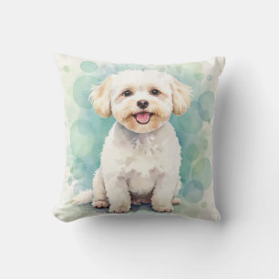 Bichon Frise Vattenfärg Bubbel Mönster Konst Kudde