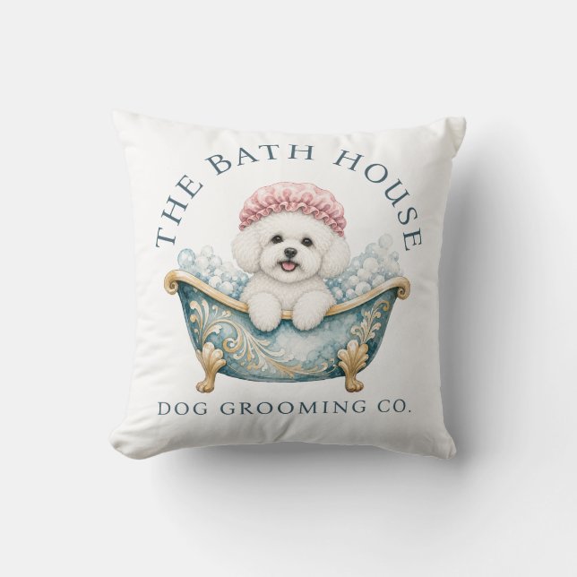 Bichon Frise Vit Anpassad Hundfrisörskudde Kudde (Framsida)