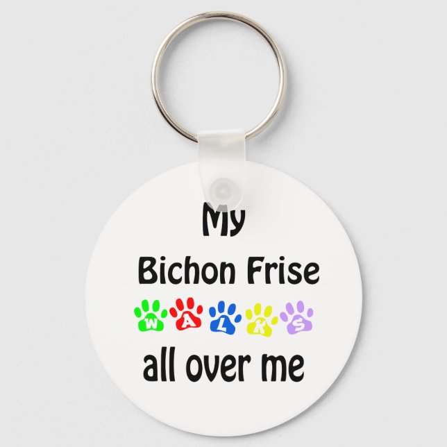 Bichon Frise Walks Design Nyckelring (Framsida)