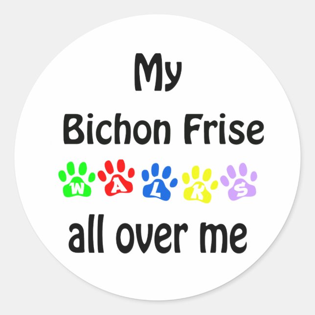 Bichon Frise Walks Design Runt Klistermärke (Framsida)