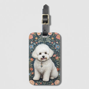 Bichon Frisé William Morris Inspired Blommigt Bagagebricka