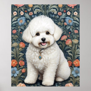 Bichon Frisé William Morris Inspired Blommigt Poster