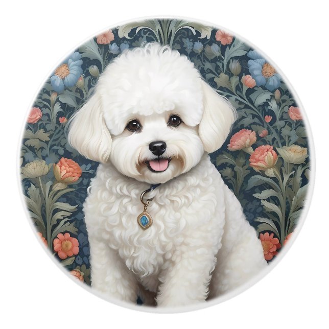 Bichon Frisé William Morris Inspired Floral Knopp (Framsidan)