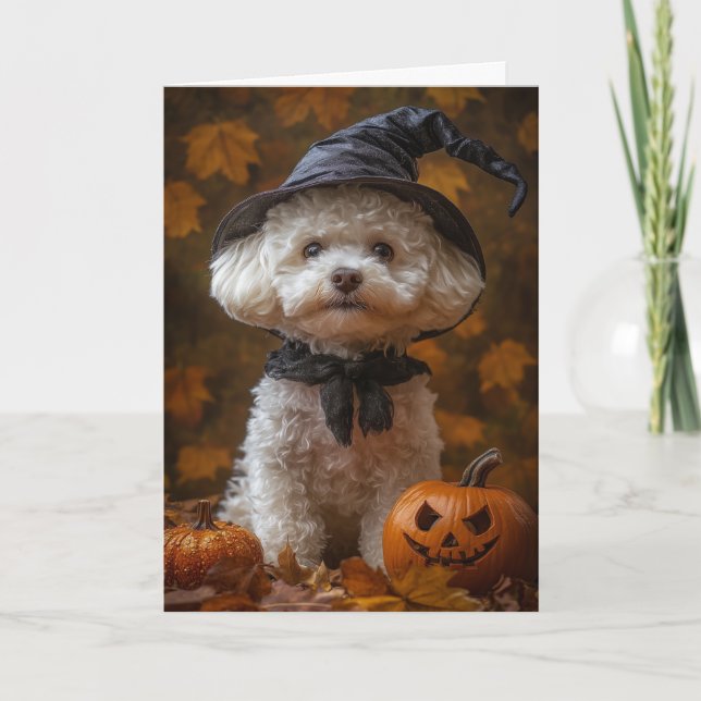 Bichon Häxa Halloween Helgkort (Framsida)