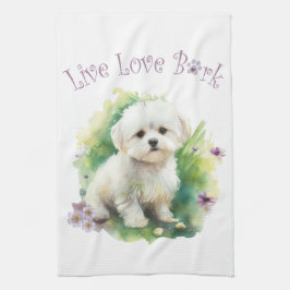 Bichon Hundmamma Blommig Kökshandduk