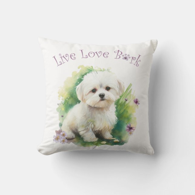 Bichon Hundmamma Blommig Kudde (Framsida)